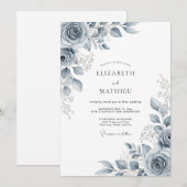 Invitation Mariage Botanique Éthéré Bleu Ardoise (Devant / Derrière)