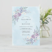 Invitation Mariage Botanique Éthéré Bleu Clair (Debout devant)