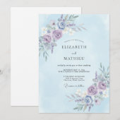 Invitation Mariage Botanique Éthéré Bleu Clair (Devant / Derrière)