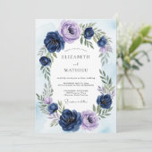 Invitation Mariage Botanique Éthéré Bleu Marine (Debout devant)