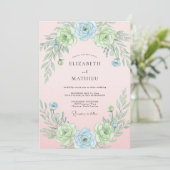 Invitation Mariage Botanique Éthéré Bleu Poudre (Debout devant)