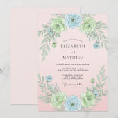 Invitation Mariage Botanique Éthéré Bleu Poudre (Devant / Derrière)