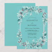 Invitation Mariage Botanique Éthéré Bleu-vert (Devant / Derrière)