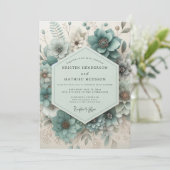 Invitation Mariage Botanique Éthéré Bleu-vert (Debout devant)