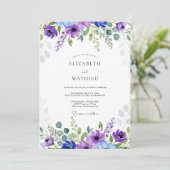 Invitation Mariage Botanique Éthéré Bleu Violet (Debout devant)