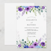 Invitation Mariage Botanique Éthéré Bleu Violet (Devant / Derrière)