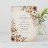 Invitation Mariage Botanique Éthéré Brun (Debout devant)