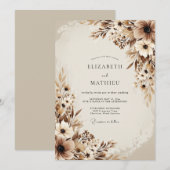 Invitation Mariage Botanique Éthéré Brun (Devant / Derrière)