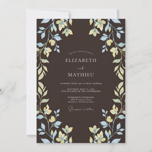 Invitation Mariage Botanique Ethéré Brun Espresso (Devant)