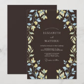 Invitation Mariage Botanique Ethéré Brun Espresso (Devant / Derrière)