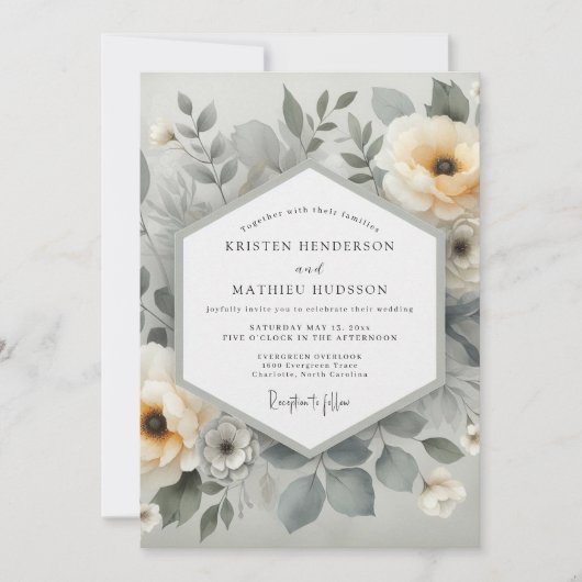 Invitation Mariage Botanique Éthéré Crème (Devant)