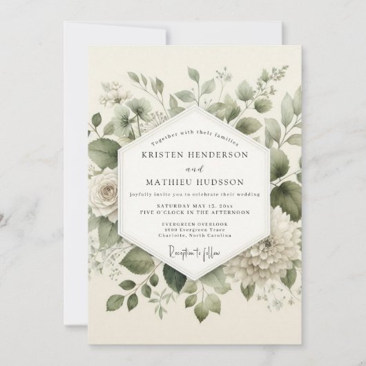 Invitation Mariage Botanique Éthéré de Sauge (Devant)