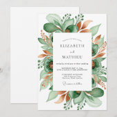 Invitation Mariage Botanique Éthéré Émeraude (Devant / Derrière)