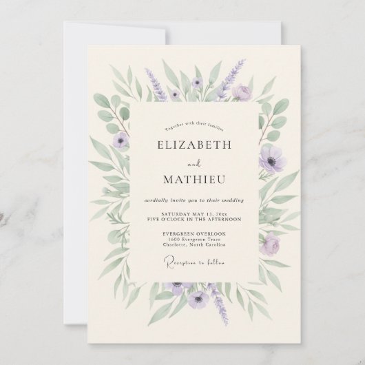 Invitation Mariage Botanique Éthéré Lilas (Devant)