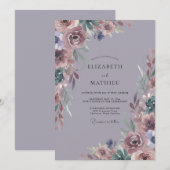Invitation Mariage Botanique Éthéré Mauve (Devant / Derrière)