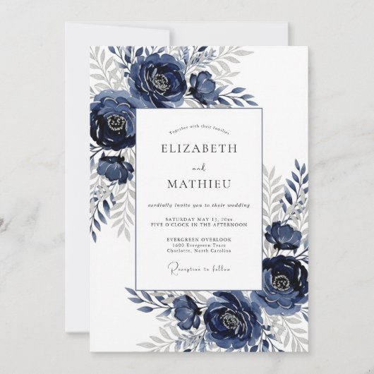 Invitation Mariage Botanique Éthéré Naval (Devant)