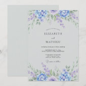 Invitation Mariage Botanique Éthéré Pervenche (Devant / Derrière)