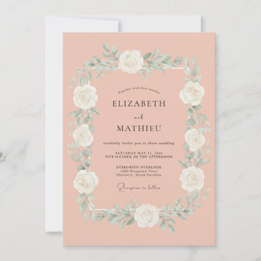 Invitation Mariage Botanique Éthéré Rose (Devant)