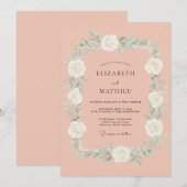 Invitation Mariage Botanique Éthéré Rose (Devant / Derrière)