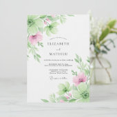 Invitation Mariage Botanique Éthéré Rose Pâle (Debout devant)