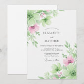 Invitation Mariage Botanique Éthéré Rose Pâle (Devant / Derrière)