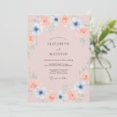 Invitation Mariage Botanique Éthéré Rose Pâle (Debout devant)