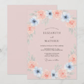 Invitation Mariage Botanique Éthéré Rose Pâle (Devant / Derrière)