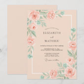 Invitation Mariage Botanique Éthéré Saumon (Devant / Derrière)
