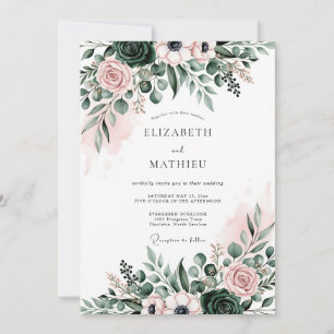 Invitation Mariage Botanique Éthéré Vert Émeraude