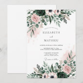 Invitation Mariage Botanique Éthéré Vert Émeraude (Devant / Derrière)