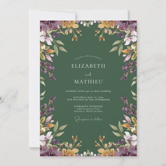Invitation Mariage Botanique Éthéré Vert Forêt (Devant)