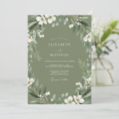 Invitation Mariage Botanique Éthéré Vert Olive (Debout devant)