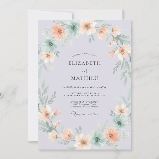 Invitation Mariage Botanique Éthéré Violet Pâle (Devant)