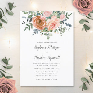 Invitation Mariage Botanique Eucalyptus Corail Poussiéreux