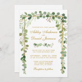 Invitation Mariage Botanique Eucalyptus Green Gold Frame W (Devant / Derrière)