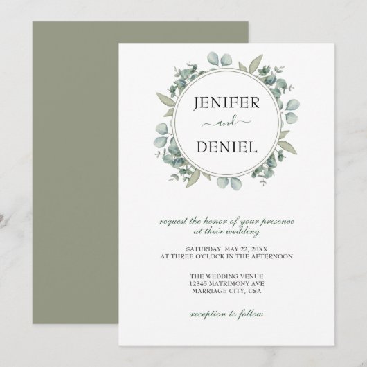 Invitation Mariage botanique Eucalyptus Greenery (Devant / Derrière)