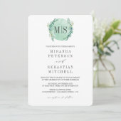 Invitation Mariage botanique Eucalyptus Monogram frais (Debout devant)