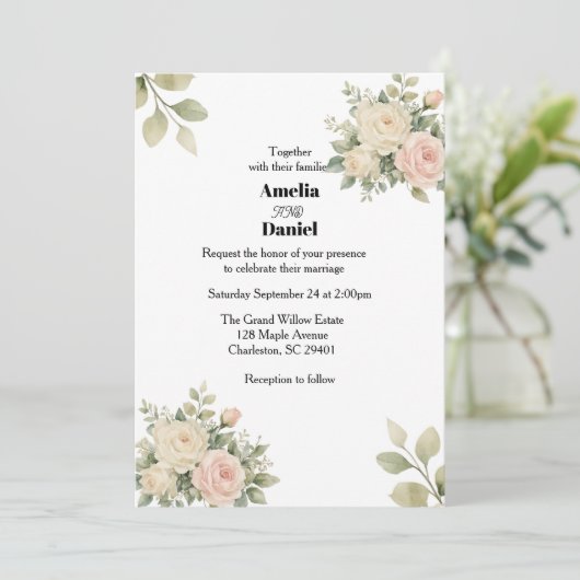 Invitation Mariage Botanique Eucalyptus Rustique (Debout devant)