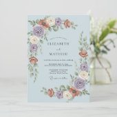 Invitation Mariage Botanique Exquis Bleu Clair (Debout devant)