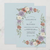 Invitation Mariage Botanique Exquis Bleu Clair (Devant / Derrière)