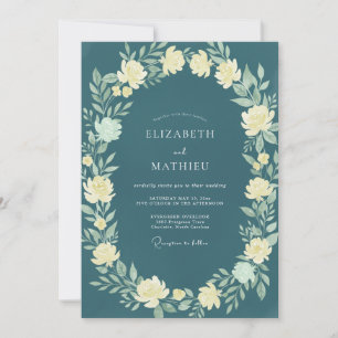 Invitation Mariage Botanique Exquis Bleu Turquoise