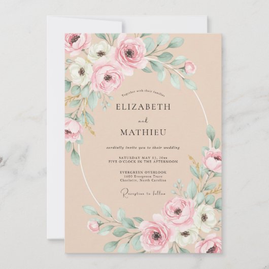 Invitation Mariage Botanique Exquis de Pêche (Devant)