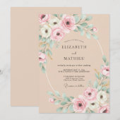 Invitation Mariage Botanique Exquis de Pêche (Devant / Derrière)