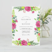 Invitation Mariage Botanique Exubérant Rose Fuchsia (Debout devant)