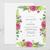 Invitation Mariage Botanique Exubérant Rose Fuchsia (Devant / Derrière)