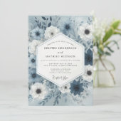 Invitation Mariage Botanique Fantaisie Bleu Ardoise (Debout devant)