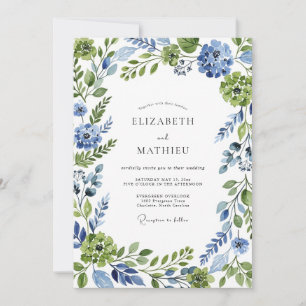 Invitation Mariage Botanique Fantaisiste Bleu Vert