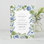 Invitation Mariage Botanique Fantaisiste Bleu Vert (Debout devant)