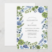 Invitation Mariage Botanique Fantaisiste Bleu Vert (Devant / Derrière)
