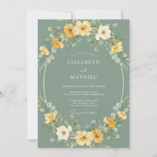 Invitation Mariage Botanique Fantaisiste Jaune Sauge